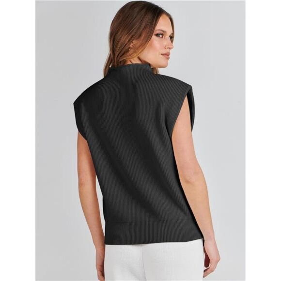 Women's Mock Neck Sleeveless Vest Casual Cap Sleeve Knit Pullover Tank Tops - Picture 4 of 6
